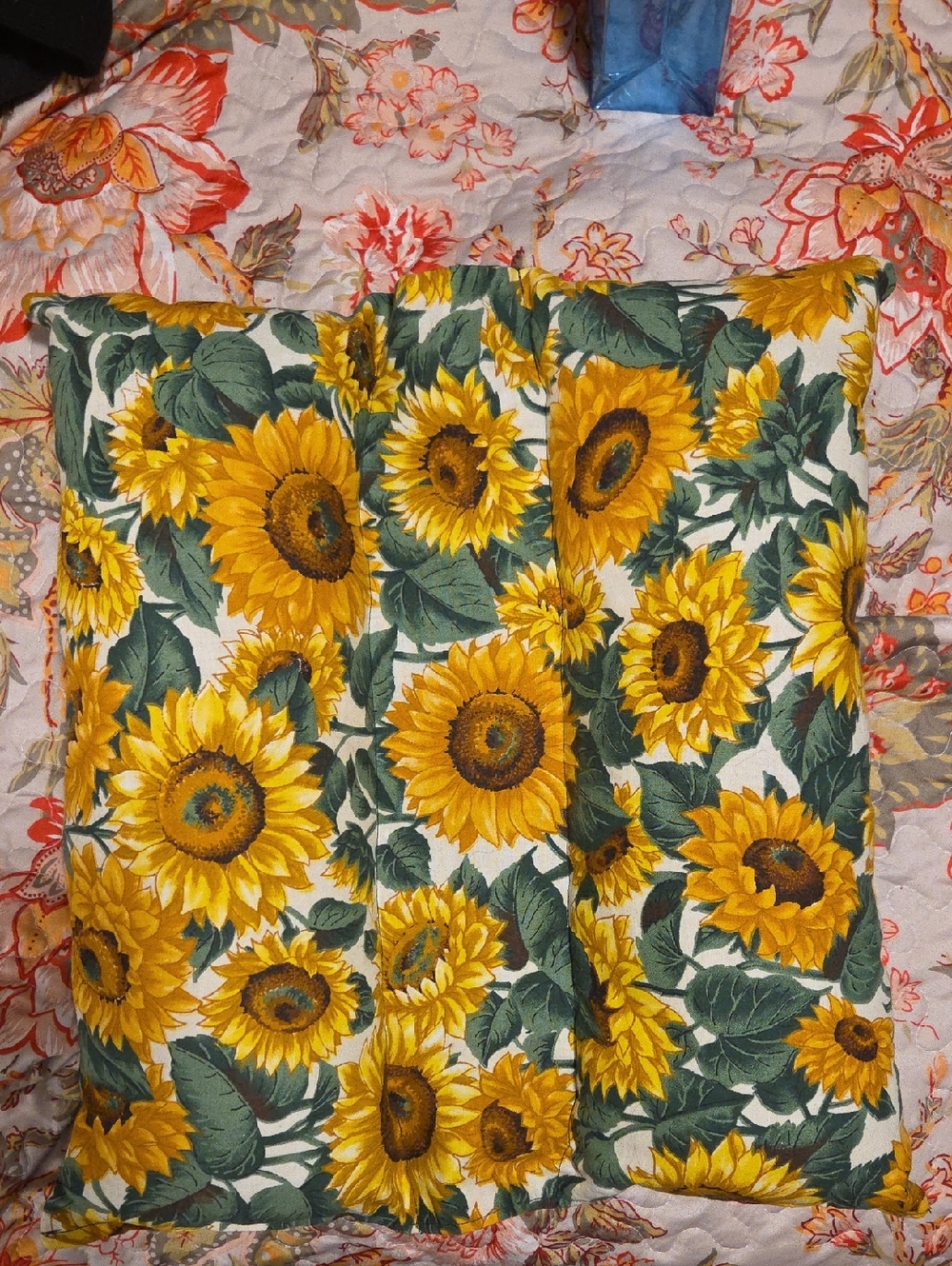 Sunflower Floral Decorative Pillow For Travel - Yellow & Green